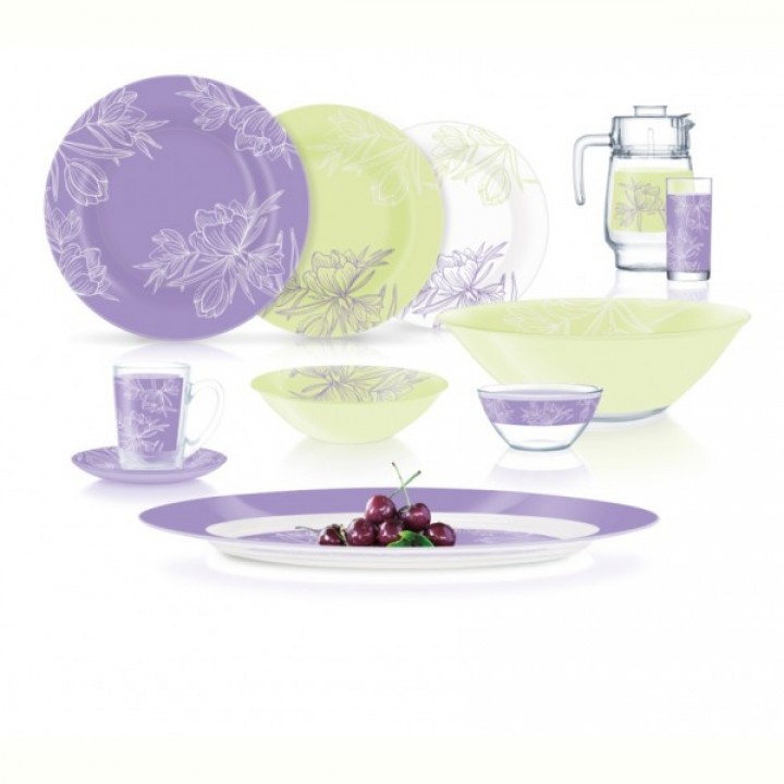 Сервіз столовий Luminarc AMB Fleur Blush Purple&Green, 46 предметів