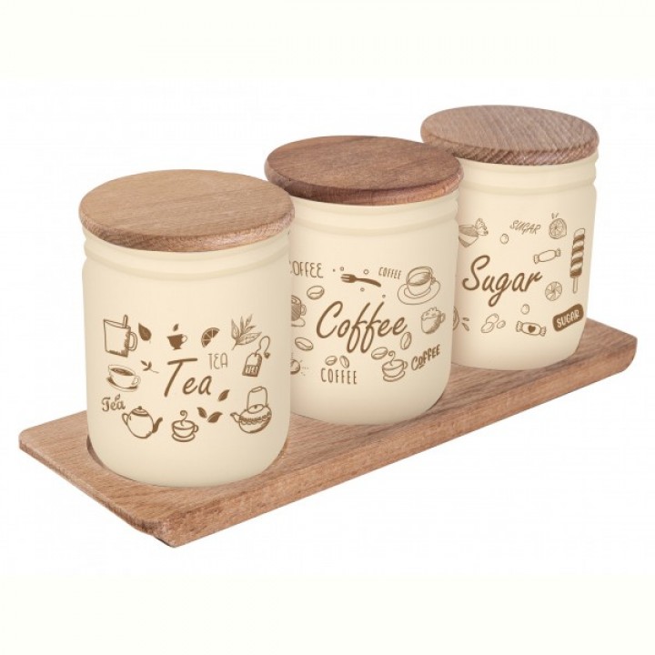 Банка Herevin Wooden Set-Beige-Browm Tea-Coffee-Sugar 0.446 л.