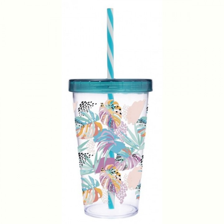 Стакан с трубочкой Herevin Colours Leaf 0.66 л (161448-011P)